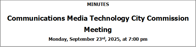 MINUTES
Communications Media Technology City Commission Meeting
Monday, September 23rd, 2025, at 7:00 pm
THIS COMMISSION MEETING WILL BE CONDUCTED UTILIZING COMMUNICATIONS MEDIA TECHNOLOGY
To access the "ZOOM" City Commission meeting that begins October 6, 2025 you have the following options:
Call in using a telephone You may access the meeting from your phone by dialing 1 646 876 9923. When the Meeting ID is requested, enter 895 9944 0062 followed by the # key. When asked for the participant ID, press the # key.
If you are charged long distance charges by your landline carrier, please contact Cassi Bailey at 941.723.4570, for an alternative method.
Access via ZOOM Application Download the "ZOOM Client Meetings" to your computer, laptop, smartphone or tablet by visiting Zoom Download Once downloaded, please click on this link: October 6, 2025 City Commission Meeting
ZOOM website can be accessed on laptop, desktop computer, smartphone or tablet.
For public comment instructions, please read below under the public comment section of the Agenda
PLEDGE OF PUBLIC CONDUCT
We may disagree, but we will be respectful to one another. We will direct all comments to issues. We will avoid personal attacks.
516 8th Avenue West Palmetto, FL 34221
941.723.4570 www.palmettofl.org
COMMISSION MEMBERS
�	Dan West, Mayor
�	Brian Williams, Vice- Mayor, Commissioner Ward 3
�	Tamara Cornwell, Commissioner-at-Large 2
�	Sunshine Joiner, Commissioner Ward 2
�	Harold Smith, Commissioner Ward 1
�	Scott Whitaker, Commissioner-at-Large 1
 
Anyone wishing to speak before the City Commission or the CRA Board must complete the Speakers Card prior to the meeting, stating name, address and topic to be addressed. Speakers making public comment will be sworn-in. All comments will be limited to two minutes.
2.	CALL THE CITY COMMISSION MEETING TO ORDER
Call to order, followed by a moment of silence and the Pledge of Allegiance.
Swearing-in of all persons intending to address City Commission.
3.	CITY COMMISSION AGENDA APPROVAL
ACTION REQUEST: Motion to approve the October 6, 2025 Commission Agenda.
4.	PUBLIC COMMENT
Public Comment: Comments shall be limited to two minutes. Matters shall be limited to non-public hearing items on the current agenda or items related to City matters requested under a future Commission agenda, if appropriate.
1.	PUBLIC COMMENT PRIOR TO THE MEETING
You may provide written comments, evidence, and/or written testimony by emailing the City Clerk no later than October 6, 2025 at 12:00 NOON at jfreeman@palmettofl.org or by regular mail at PO Box 1209 Palmetto, FL 34220. Provide your full name and address. Your comments will be made part of the official Minutes.
2.	PUBLIC COMMENT VIA TELEPHONE INTO ZOOM MEETING
If you would like to speak during the public comment portions of the Agenda, please press * 9 on your phone to activate the "raise hand" feature and *6 to unmute on Zoom. The meeting administrator will call upon people in the order their hands are raised. Public comments are limited to two (2) minutes.
3.	PUBLIC COMMENT IF USING ZOOM APPLICATION ON LAPTOP, COMPUTER, SMARTPHONE OR TABLET
There is a "raise your hand" feature when you click on the participants section at the bottom of the screen. In that section you will see a hand with "raise your hand". Click on that and your hand will be raised for the meeting administrator to call upon you during the appropriate public comment portions of the meeting. Commenters will be called upon in the order their hands are raised. As always, public comments are limited to two (2) minutes.
4.	PUBLIC COMMENT IN THE COMMISSION CHAMBERS
Public comment will be available in person and must be limited to two (2) minutes.
5.	CONSENT AGENDA
ACTION REQUEST: Motion to approve the Consent Agenda as presented by staff.
1.	Legal Invoices
Attachments:
�	Attachment
2.	Resolution 2025-22 PW Storage Building Budget Amendment
Attachments:
�	Attachment
3.	Resolution 2025-23 FDLE Grant Agreement and Budget Amendment
Attachments:
�	Attachment
6.	PUBLIC HEARING ORDINANCE 2025-07 (PA 2024-01) COMPREHENSIVE PLAN MAP AMENDMENT FOR HABITAT FOR HUMANITY (J. BIBLER)
AN ORDINANCE OF THE CITY COMMISSION OF THE CITY OF PALMETTO, FLORIDA, AMENDING ORDINANCE 2010-01, AS AMENDED; TO APPROVE AN AMENDMENT TO THE FUTURE LAND USE MAP TO CHANGE A +/- 1.86 ACRE PARCEL, FROM GENERAL COMMERCIAL (GCOM) TO PLANNED COMMUNITY (PC) FOR A PARCEL OF LAND LOCATED GENERALLY AT 903 11th STREET WEST, PALMETTO, FLORIDA; PROVIDING FOR REPEAL OF ORDINANCES IN CONFLICT; PROVIDING FOR SEVERABILITY; AND PROVIDING FOR AN EFFECTIVE DATE.
OPEN PUBLIC HEARING
ACTION REQUEST: I move to continue the public hearing on Ordinance 2025-07 (PA 2024-01) to the November 17th, 2025 City Commission 7pm meeting.
Attachments:
�	Attachment
�	Ord. 2025-07
7.	PUBLIC HEARING ORDINAINCE 2025-08 (RZ 2024-01) REZONE FOR HABITAT FOR HUMANITY (J. BIBLER)
AN ORDINANCE OF THE CITY OF PALMETTO, FLORIDA REZONING APPROXIMATELY 1.86+/- ACRES OF PROPERTY GENERALLY LOCATED AT 903 11th ST W, PALMETTO, FLORIDA, FROM CITY ZONING CG (BUSINESS AND LIGHT COMMERCIAL) TO CITY ZONING PD-H (PLANNED DEVELOPMENT-HOUSING), AND AS MORE PARTICULARLY DESCRIBED IN THIS ORDINANCE; PROVIDING FOR SEVERABILITY, AND AN EFFECTIVE DATE. (MANATEE COUNTY HABITAT FOR HUMANITY, INC.)
OPEN PUBLIC HEARING
ACTION REQUEST: I move to continue the public hearing on Ordinance 2025-08 (RZ 2024-01) to the November 17th, 2025 City Commission 7pm meeting.
Attachments:
�	Attachment
�	Ord. 2025-08
8.	PUBLIC HEARING ORDINANCE 2025-11 GENERAL DEVELOPMENT PLAN FOR HABITAT FOR HUMANITY (J. BIBLER)
AN ORDINANCE OF THE CITY OF PALMETTO, FLORIDA APPROVING A GENERAL DEVELOPMENT PLAN WITH CONDITIONS AND SPECIFIC APPROVALS LOCATED ON APPROXIMATELY 1.86+/- ACRES OF PROPERTY GENERALLY LOCATED AT 903 11th ST W, PALMETTO, FLORIDA, AND AS MORE PARTICULARLY DESCRIBED IN THIS ORDINANCE; PROVIDING FOR SEVERABILITY, AND AN EFFECTIVE DATE. (MANATEE COUNTY HABITAT FOR HUMANITY, INC.)
OPEN PUBLIC HEARING
ACTION REQUEST: I move to continue the public hearing on Ordinance 2025-11 to the November 17th, 2025 City Commission 7pm meeting.
Attachments:
�	Attachment
�	Ord. 2025-11
RECESS THE CITY COMMISSION MEETING TO OPEN THE OCTOBER 6, 2025 CRA BOARD MEETING
RECONVENE THE CITY COMMISSION MEETING
COMMENTS:
9.	DEPARTMENT HEADS' COMMENTS
10.	MAYOR'S REPORT
11.	COMMISSIONERS' COMMENTS
12.	ADJOURNMENT
AUGUST 25, 2025
7:00 P.M.



